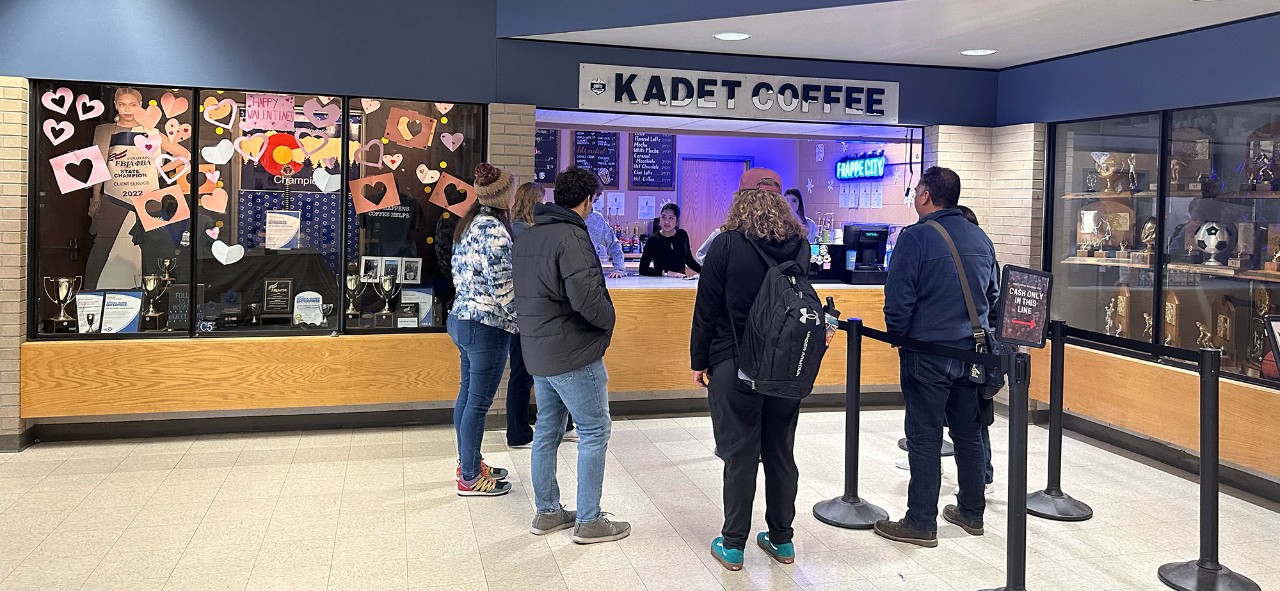 AAHS students buy coffee from the student-run DECA coffee shop, Kadet Coffee.